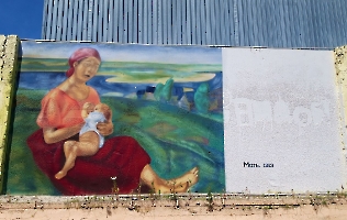Саратов. Граффити. Картины художника Петрова-Водкина в граффити. «Мать» (1915 год)